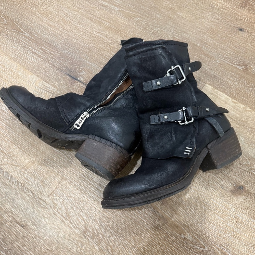 A.S.98 Black Leather Moto chilly Boots with Buckles size 37 - Picture 3 of 11